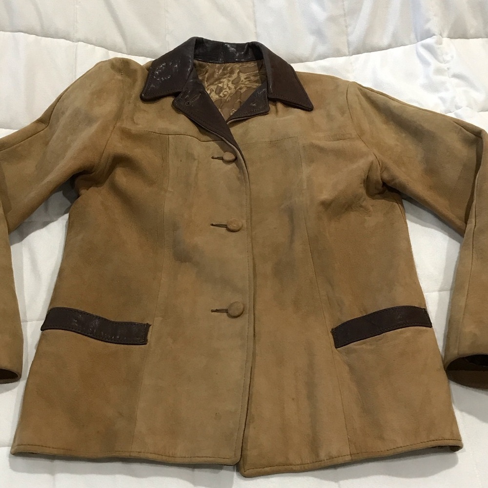 Vintage Joo-Kay Classic Tan and Brown Leather Jacket size 12 - Picture 5 of 14
